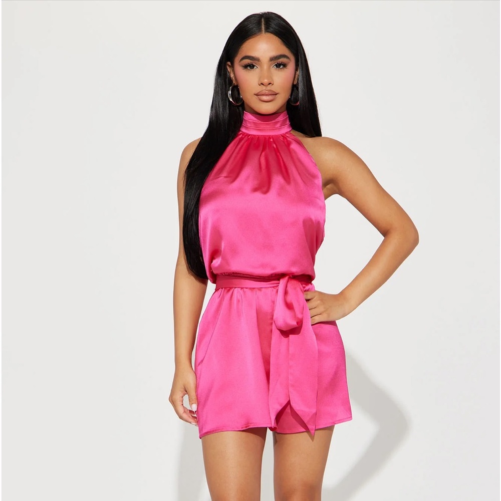 Look Your Best Satin romper - Fuscia
